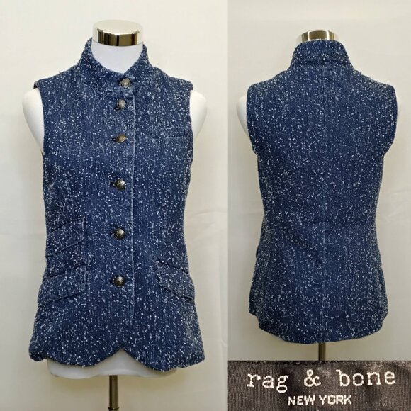 rag & bone Tops - Rag & Bone Slade Vest Women's 2 Blue Tweed High Neck Sleeveless Top #J5189